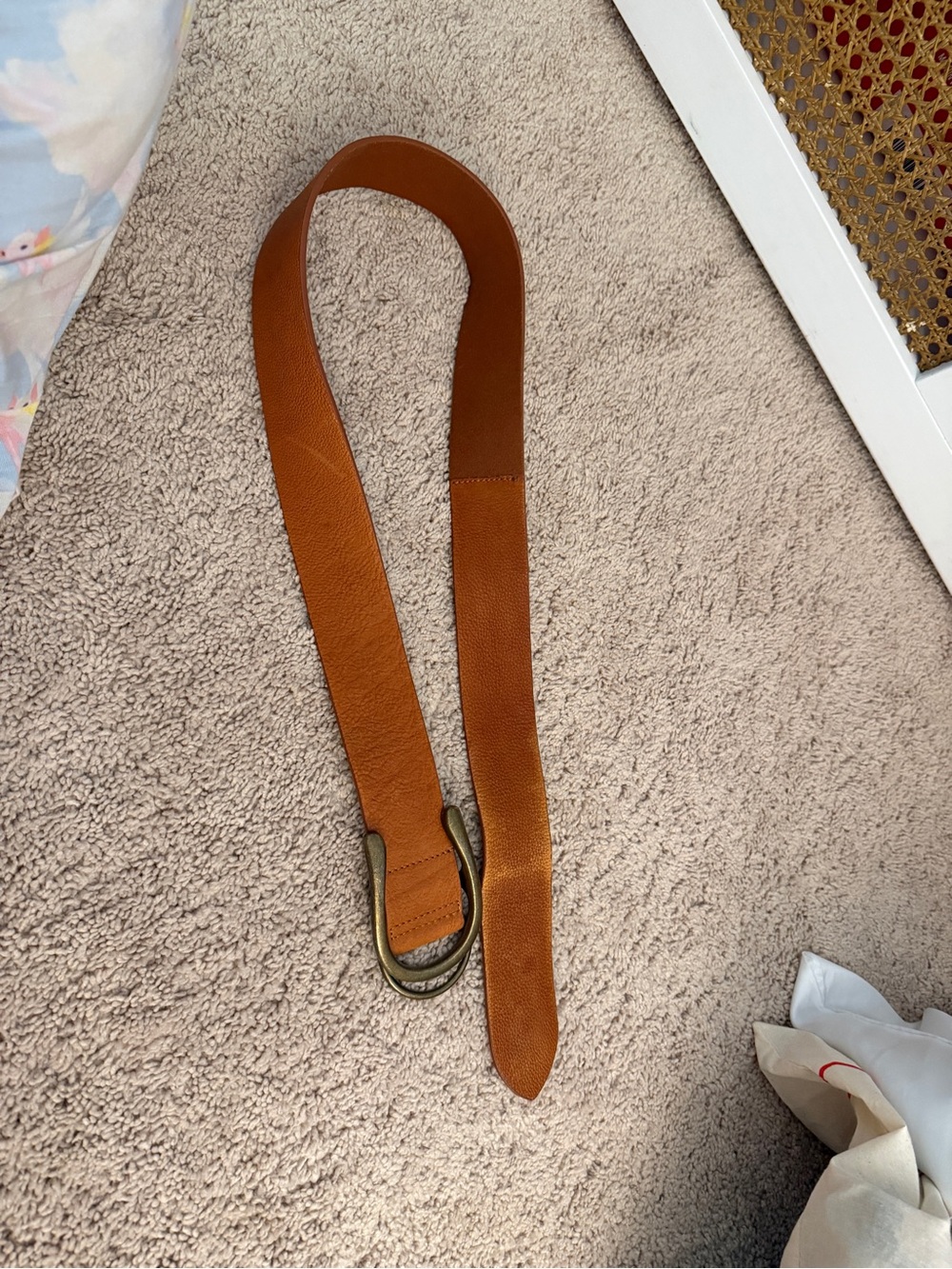 Free People Cognac Brown Leather Belt with Antique Gold Buckle
